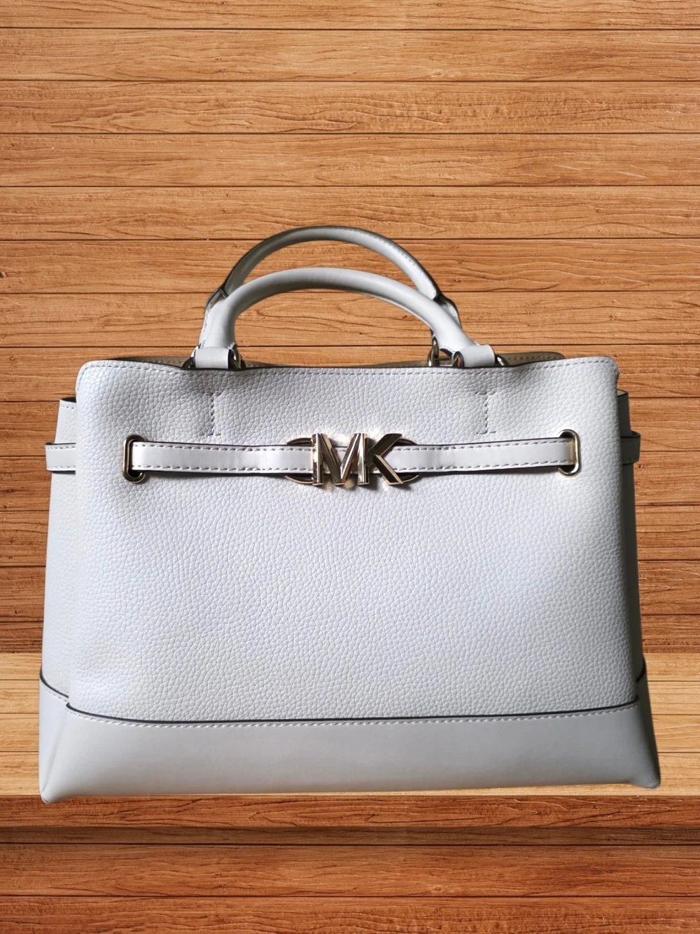 NWT Michael Kors Reed Large Belted Satchel Light Cream Leather + Dust Bag